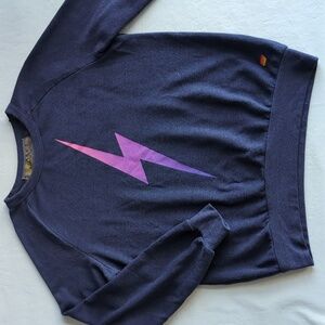 Aviator Nation Lightning Bolt Crewneck Long Sleeve Sweatshirt Dark Blue Size S